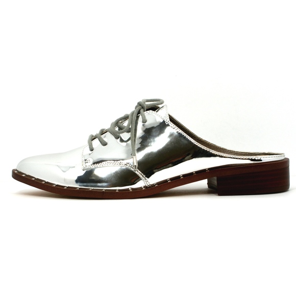NEW Sam Edelman Lowell Oxford Mules Chrome Silver - Picture 2 of 6